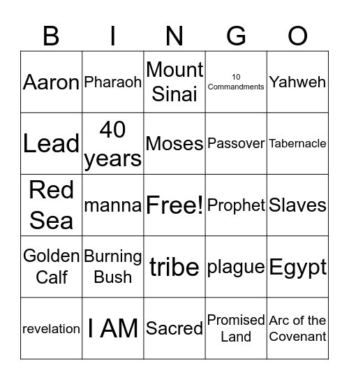 Moses Bingo Card