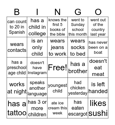 Get To Know You Bingo Card