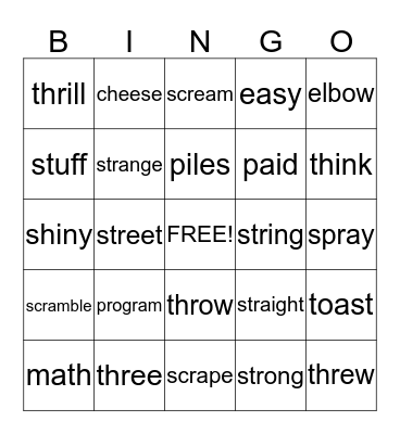 3rd grade spelling Lesson 7 Bingo Card