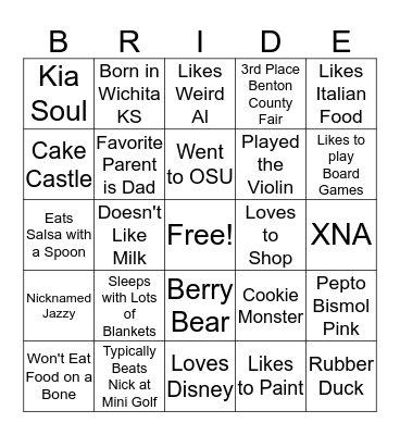 Get to Know Jasmine Bingo Card