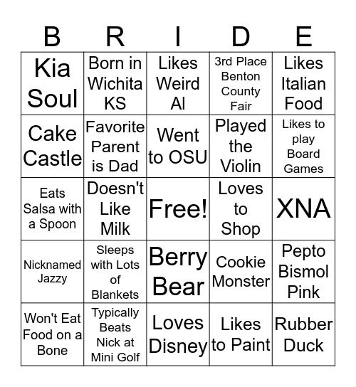 Get to Know Jasmine Bingo Card