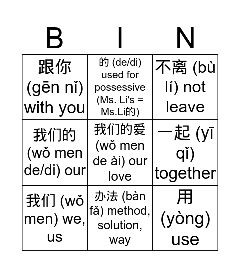 Remember Me Chorus 2 Bingo Card