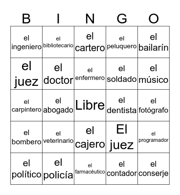 Las profesiones Bingo Card
