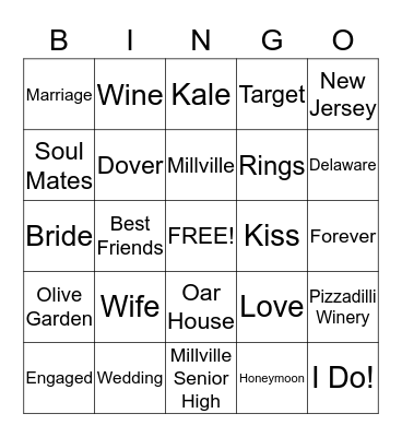 Amy & Heather's Bridal Shower Bingo Card