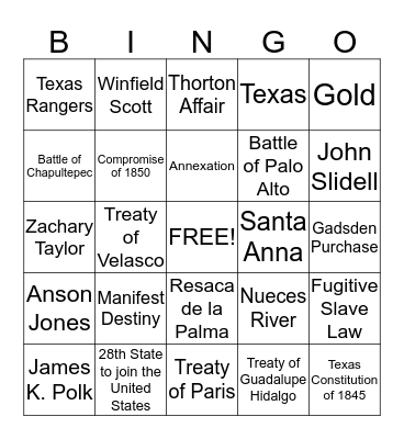 Mexican American War! Bingo Card