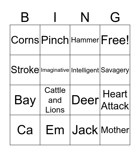 Earth Abides Bingo Card