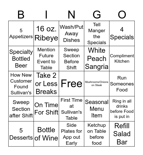 Server Bingo Card