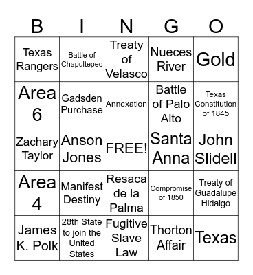 Mexican American War! Bingo Card
