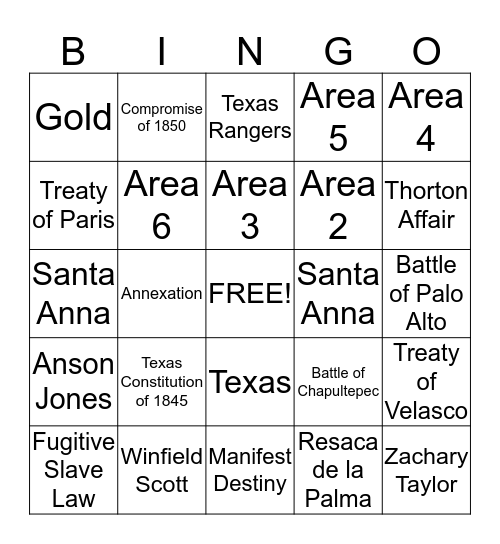 Mexican American War! Bingo Card