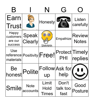 Customer Service Ettiquette Bingo Card