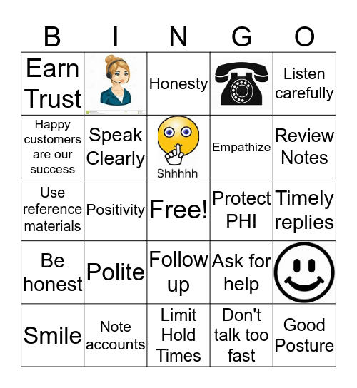 Customer Service Ettiquette Bingo Card