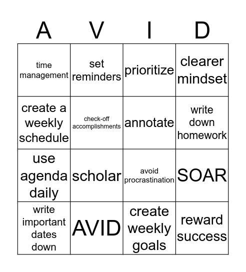 AVID ! Bingo Card