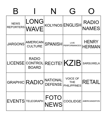 RADIO BINGO! Bingo Card