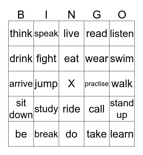 VERB BINGO Card