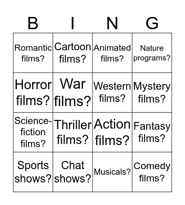 What do you think of...___________? Bingo Card