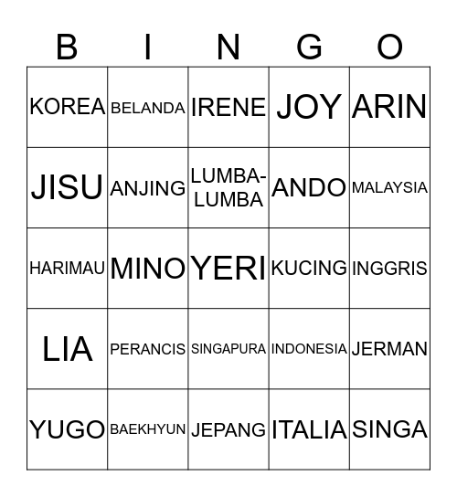 BINGO YUNHO Bingo Card
