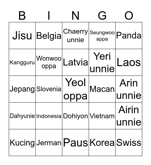 Jjisuuw's  Bingo Card