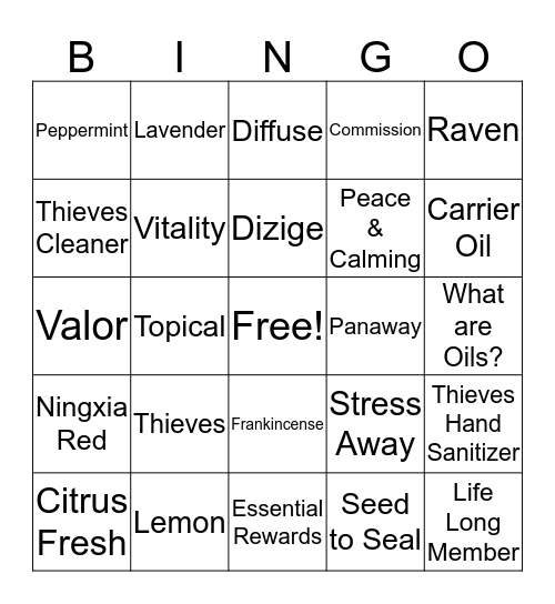 Young Living Bingo Card