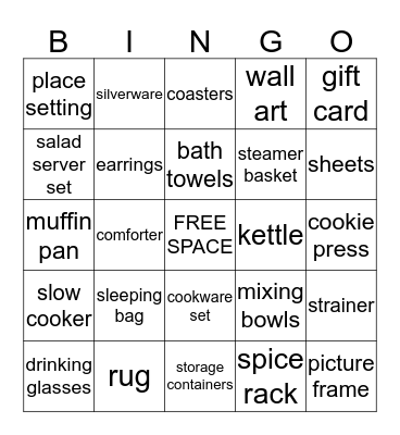 Laura & Kyle's Wedding Gifts Bingo Card