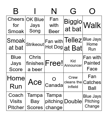 Baseball Bingo!! Bingo Card
