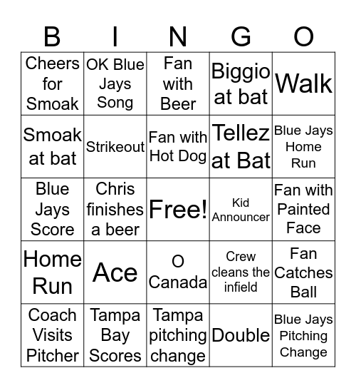 Baseball Bingo!! Bingo Card