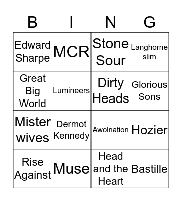 Jen's Music Bingo Card