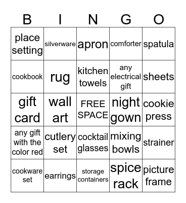 Laura & Kyle's Wedding Gifts Bingo Card