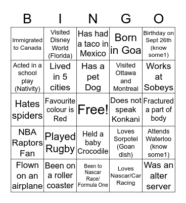 Warren's 21st Birthday Bingo Card