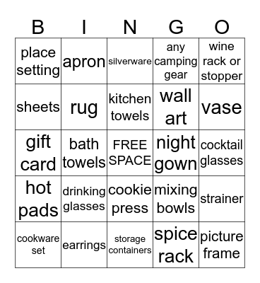 Laura & Kyle's Wedding Gifts Bingo Card
