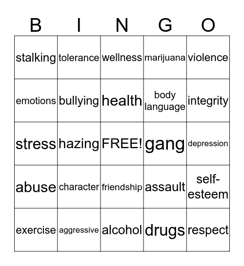 Health Review Bingo Card