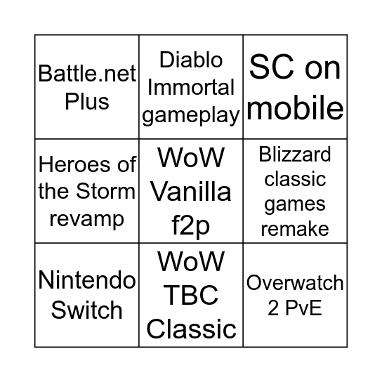 TotoBlizzCon Bingo Card