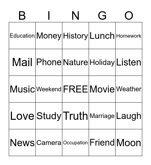 Literacy Bingo Card