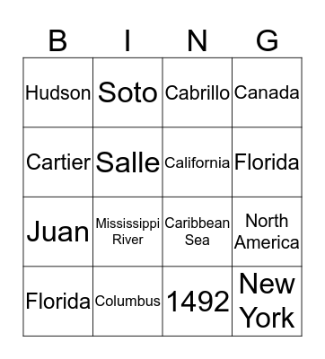 Explorers Bingo Card