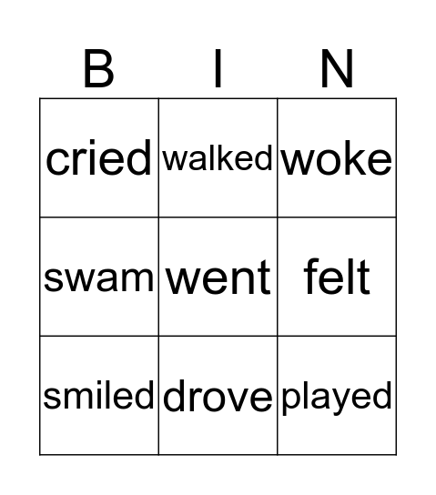 Simple Past Tense Bingo Card