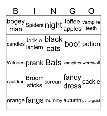 Popple Well Halloween Bingo Card