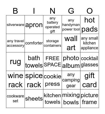 Laura & Kyle's Wedding Gifts Bingo Card