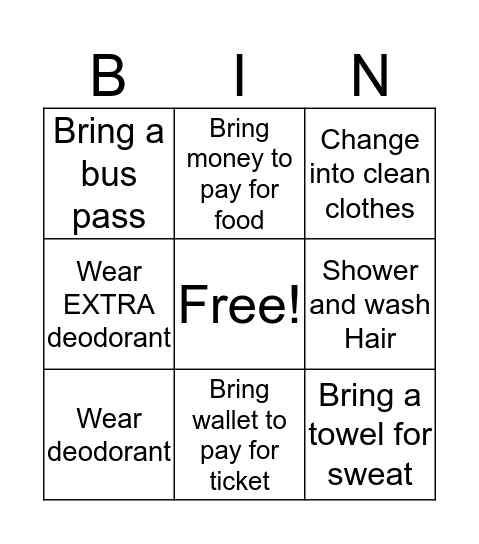 Hygiene BINGO Card