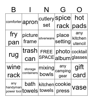Laura & Kyle's Wedding Gifts Bingo Card