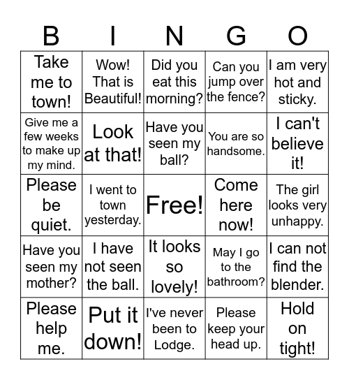 Types of Sentences Bingo Card