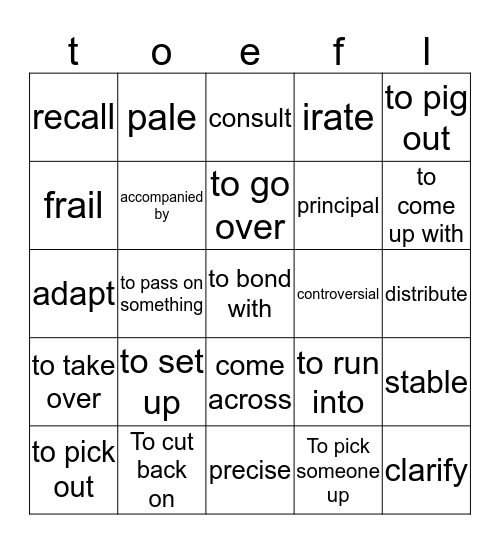 Vocal Bingo Card