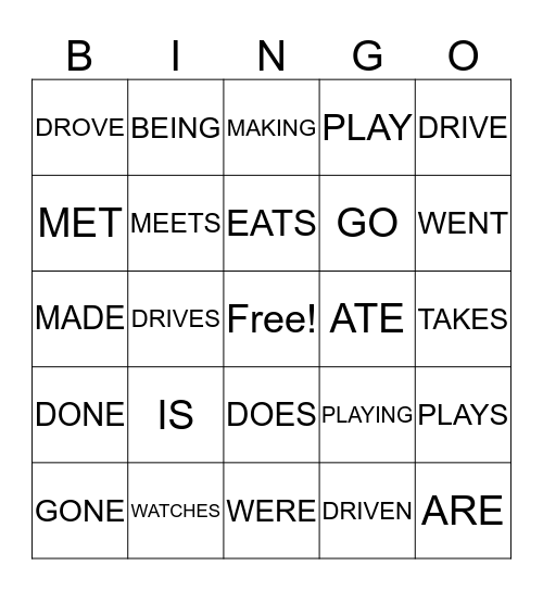 VERBS Bingo Card