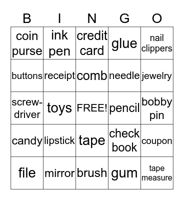 Purse Bingo Card