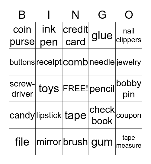 Purse Bingo Card