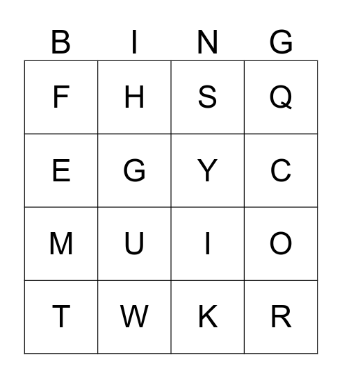 Alphabet Bingo 2 Bingo Card