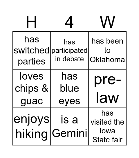 H4W Member Bingo Card