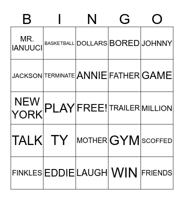 Million Dollar Shot Bingo Card