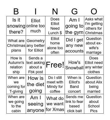 Carol Bingo: Extended Fall Edition Bingo Card