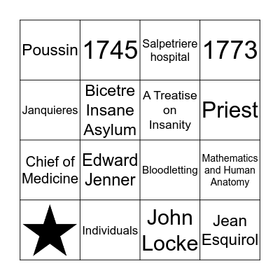 Pinel's Psychiatry BINGO Card