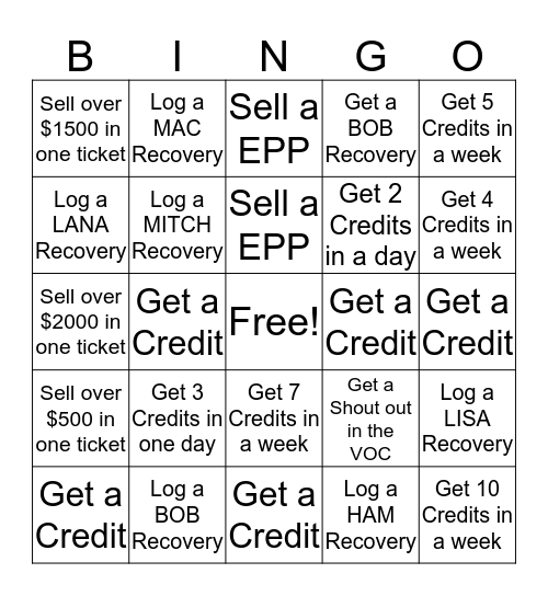 Cashier Bingo Card