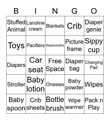 Baby Shower Gift BINGO Card